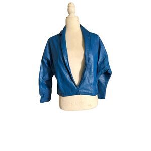 Vintage Sandra made in Mexico blue leather jacket small medium EUC